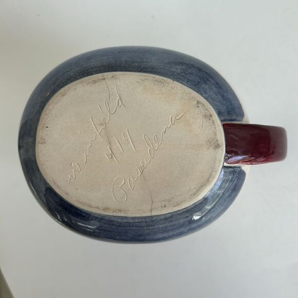 Winfield Pasadena Pottery Pitcher Vintage Cream Blue Burgandy 7.5” - Picture 9 of 11